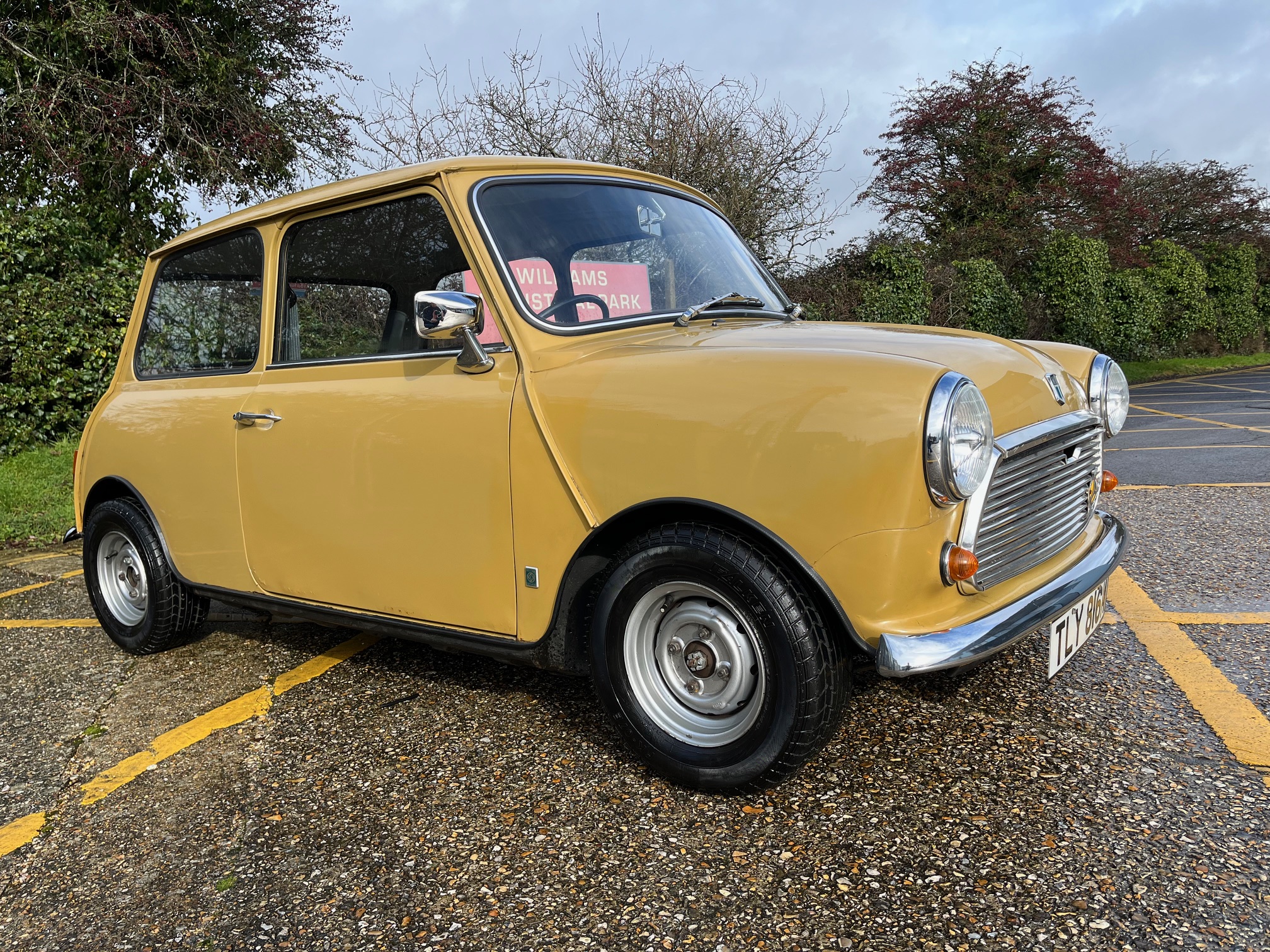 1974 Morris Mini Mk3. 850cc. Harvest Gold. Green Trim. Matching numbers. Cooper S wheels. Excellent patina.